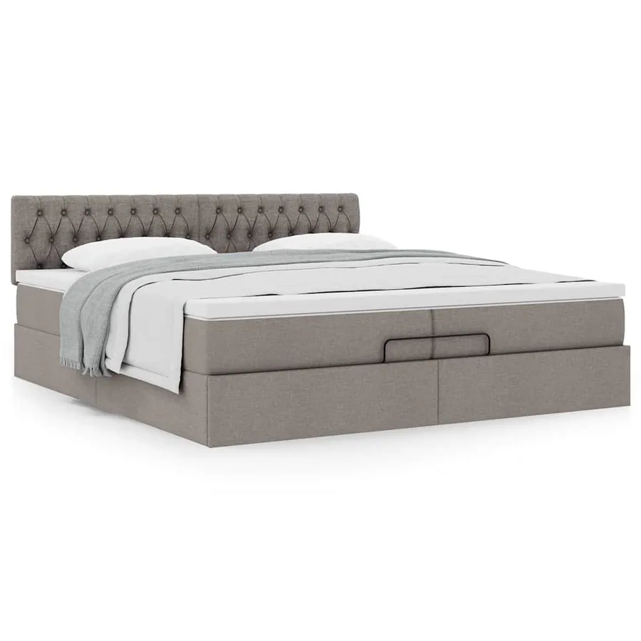 Cadre de lit ottoman avec matelas taupe 200x200 cm tissu - 4