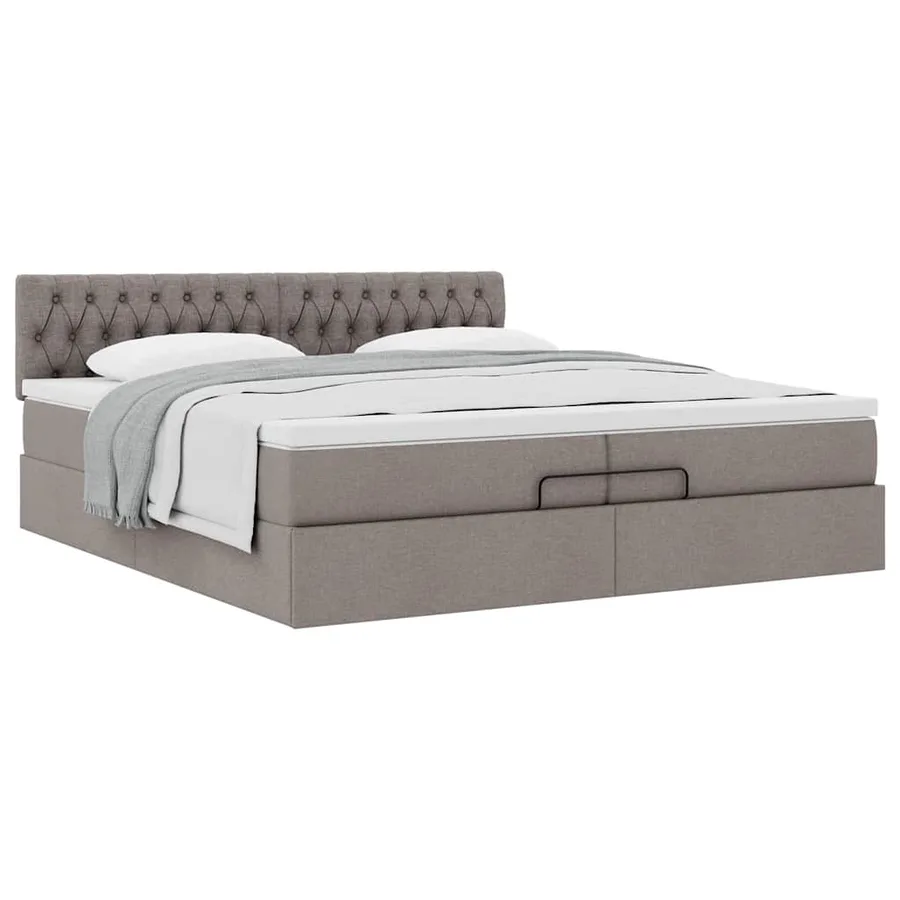 Cadre de lit ottoman avec matelas taupe 200x200 cm tissu - 5