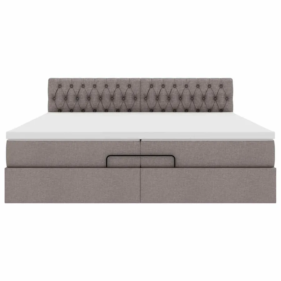 Cadre de lit ottoman avec matelas taupe 200x200 cm tissu - 7