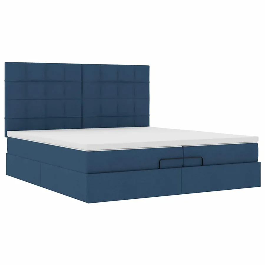 Cadre de lit ottoman avec matelas bleu 200x200cm tissu - 6