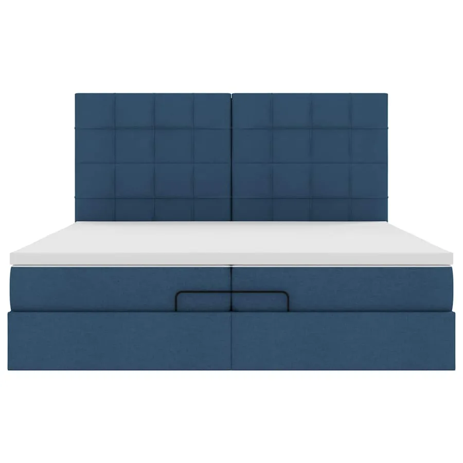 Cadre de lit ottoman avec matelas bleu 200x200cm tissu - 7