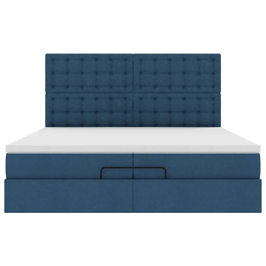 Cadre de lit ottoman avec matelas bleu 200x200cm tissu - 7