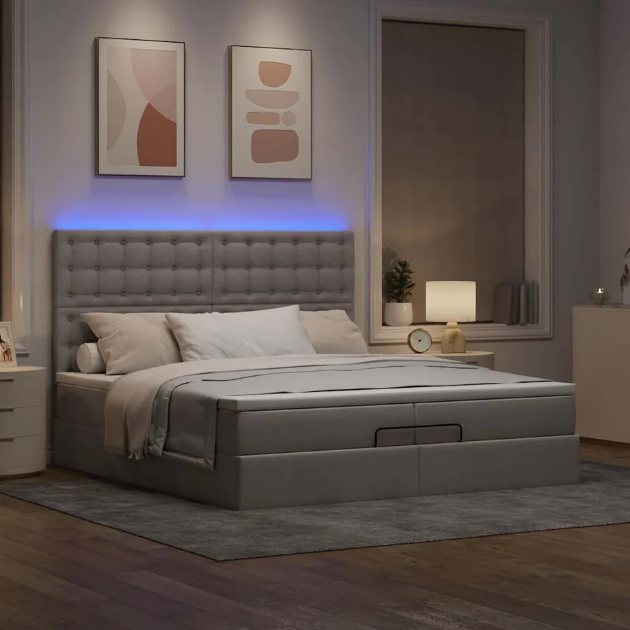 Cadre de lit ottoman avec matelas taupe 200x200cm tissu - 3