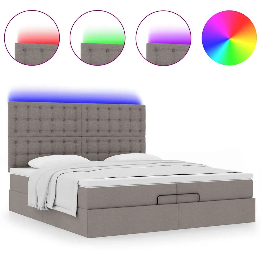 Cadre de lit ottoman avec matelas taupe 200x200cm tissu - 5
