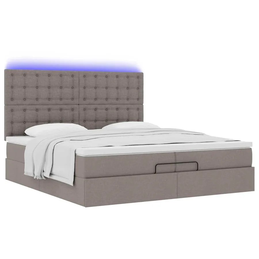 Cadre de lit ottoman avec matelas taupe 200x200cm tissu - 6