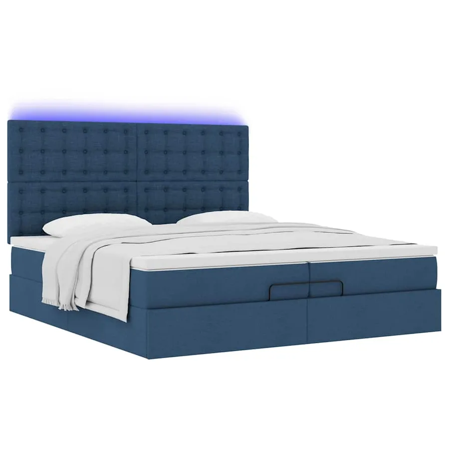 Cadre de lit ottoman avec matelas bleu 200x200cm tissu - 6