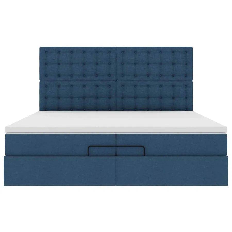 Cadre de lit ottoman avec matelas bleu 200x200cm tissu - 8