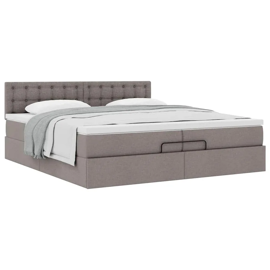 Cadre de lit ottoman avec matelas taupe 200x200 cm tissu - 4
