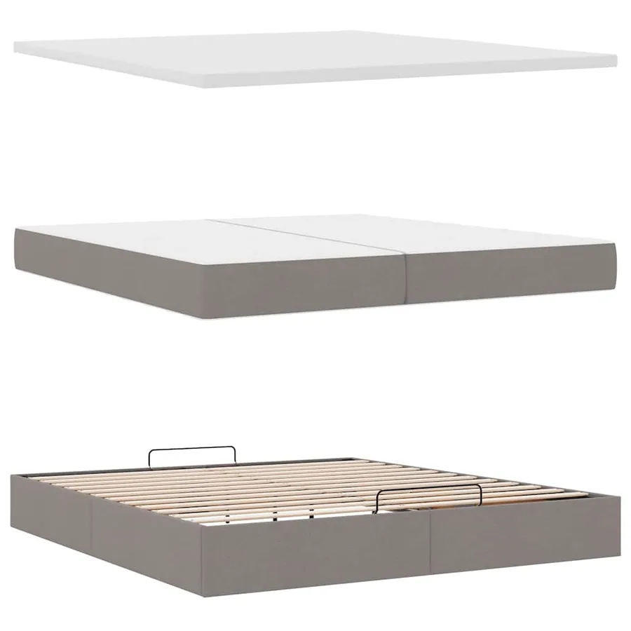 Cadre de lit ottoman avec matelas taupe 200x200 cm tissu - 7