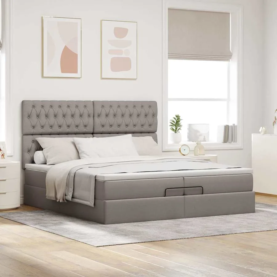 Cadre de lit ottoman avec matelas taupe 200x200cm tissu - 4