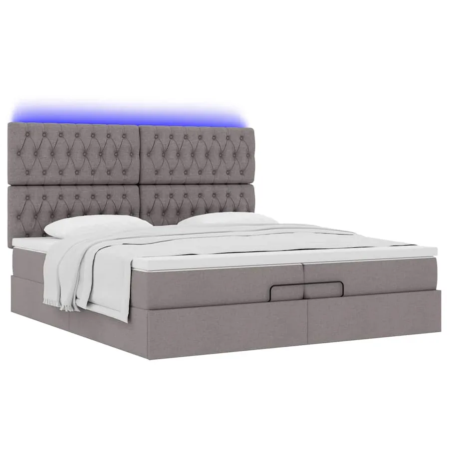 Cadre de lit ottoman avec matelas taupe 200x200cm tissu - 6
