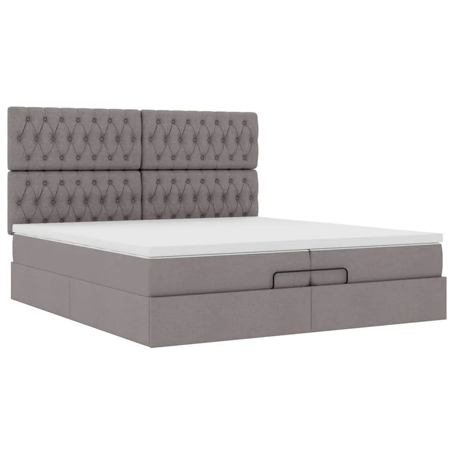 Cadre de lit ottoman avec matelas taupe 200x200cm tissu - 7