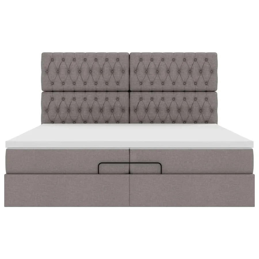Cadre de lit ottoman avec matelas taupe 200x200cm tissu - 8
