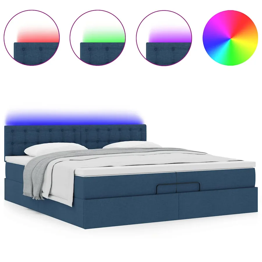 Cadre de lit ottoman avec matelas bleu 200x200cm tissu - 5