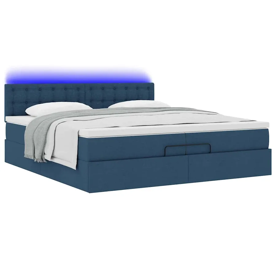 Cadre de lit ottoman avec matelas bleu 200x200cm tissu - 6