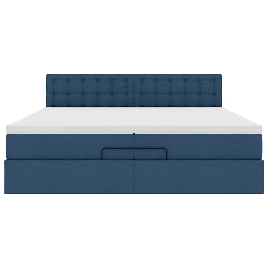 Cadre de lit ottoman avec matelas bleu 200x200cm tissu - 8