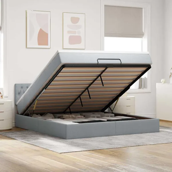 Lit ottoman avec matelas et LED Gris clair 180x200 cm tissu