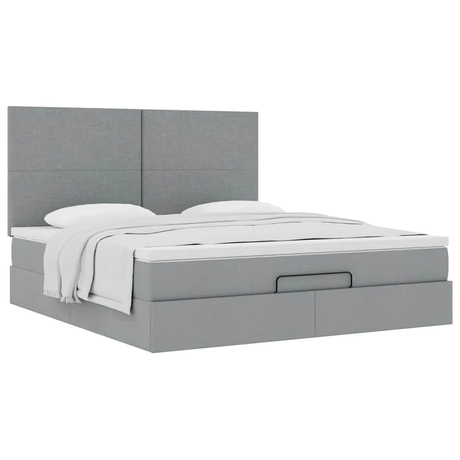 Cadre de lit ottoman et matelas gris clair 180x200 cm tissu - 5