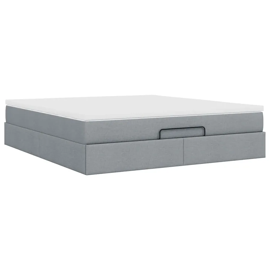 Cadre de lit ottoman et matelas gris clair 180x200 cm tissu - 10