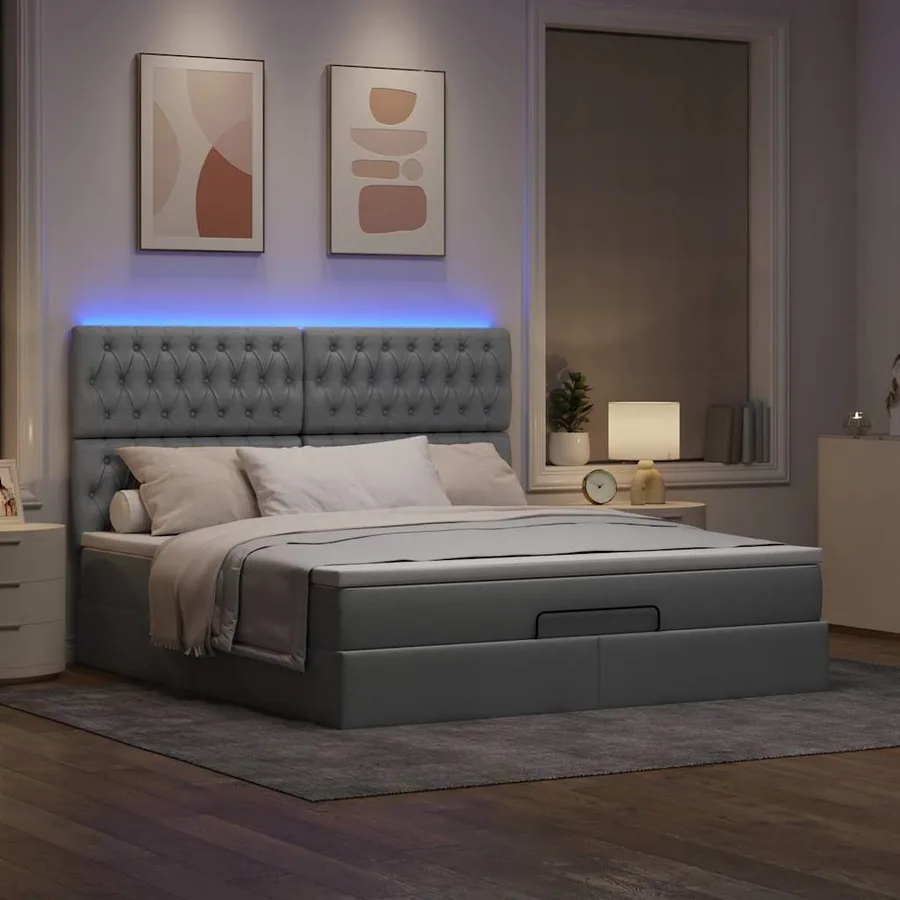 Cadre de lit ottoman et matelas gris clair 180x200 cm tissu - 3