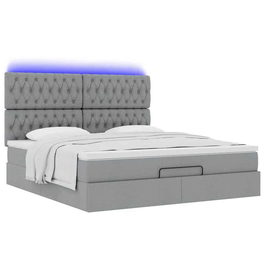 Cadre de lit ottoman et matelas gris clair 180x200 cm tissu - 6