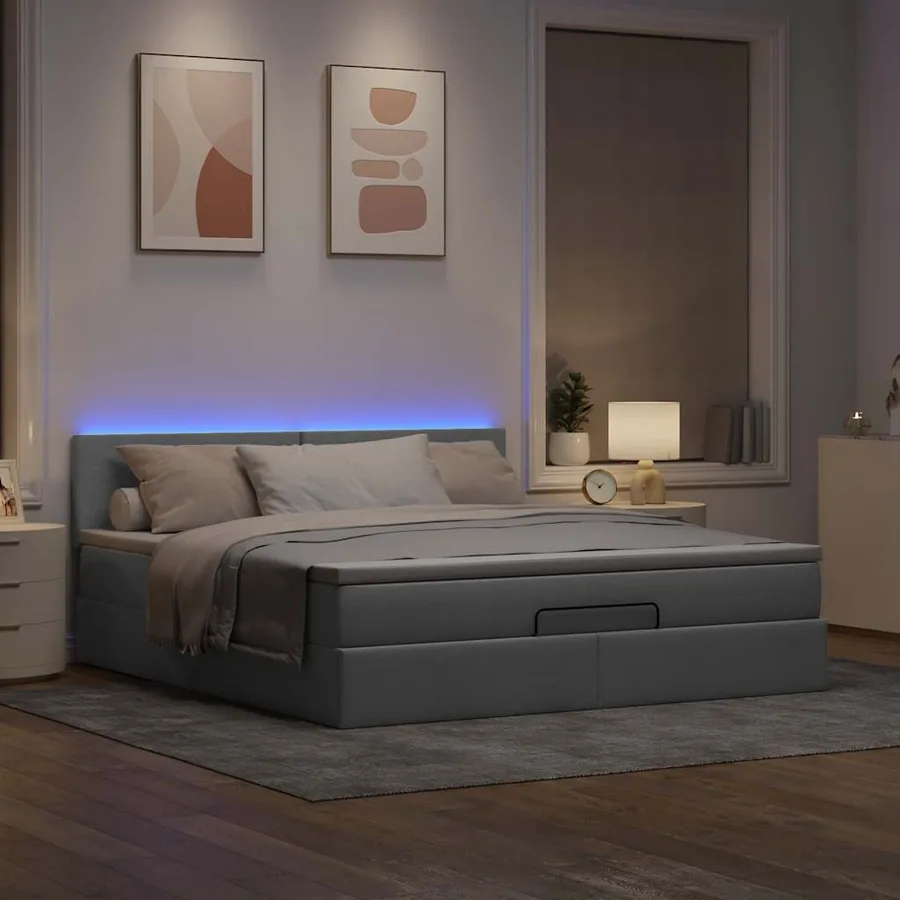 Lit ottoman avec matelas et LED Gris clair 180x200 cm tissu - 3