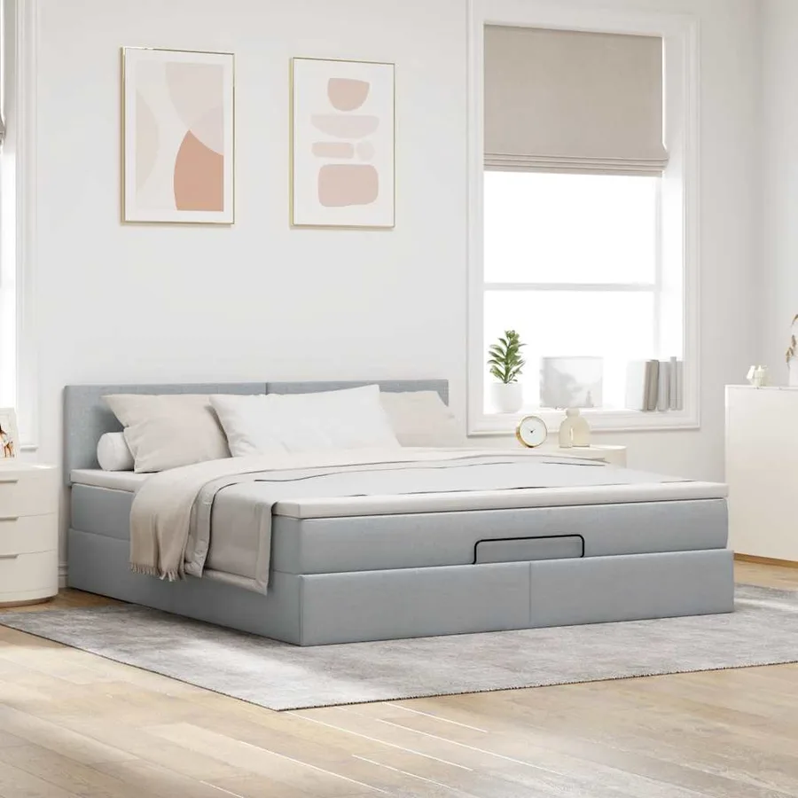 Lit ottoman avec matelas et LED Gris clair 180x200 cm tissu - 4