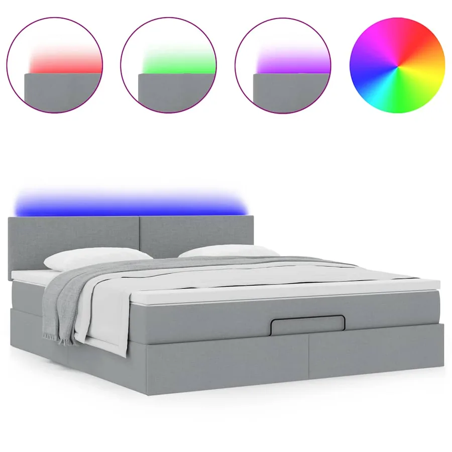 Lit ottoman avec matelas et LED Gris clair 180x200 cm tissu - 5