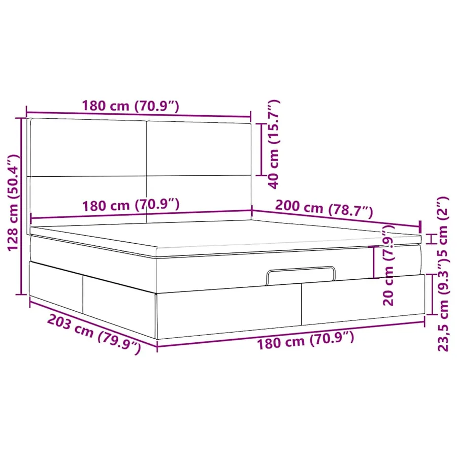 Cadre de lit ottoman et matelas gris clair 180x200 cm tissu - 18