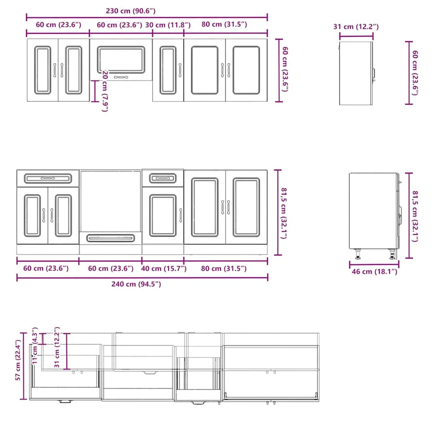 Ensemble d'armoires cuisine 8pcs Kalmar blanc bois d'ingénierie - 7