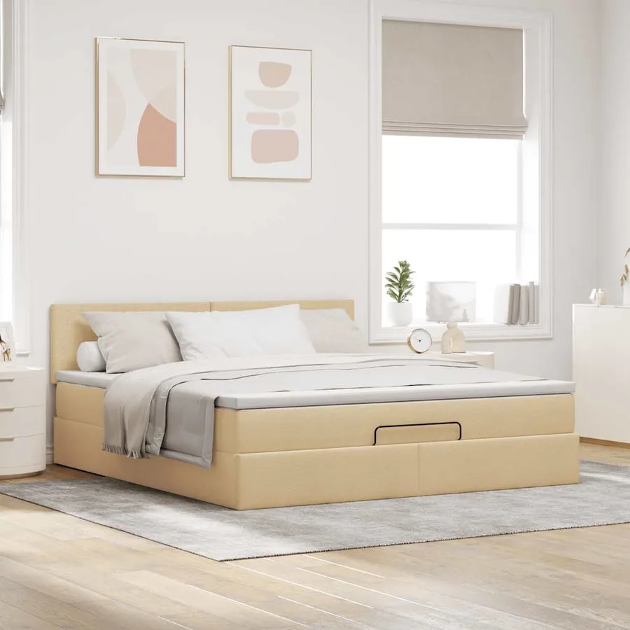 Lit ottoman avec matelas et LED crème 180x200cm tissu - 4