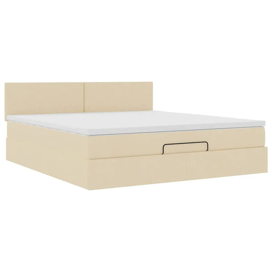 Lit ottoman avec matelas et LED crème 180x200cm tissu - 7
