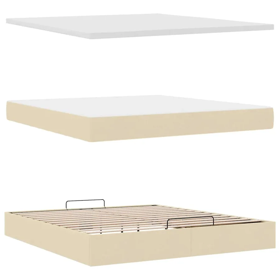 Lit ottoman avec matelas et LED crème 180x200cm tissu - 9