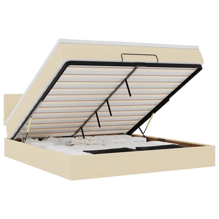 Lit ottoman avec matelas et LED crème 180x200cm tissu - 2