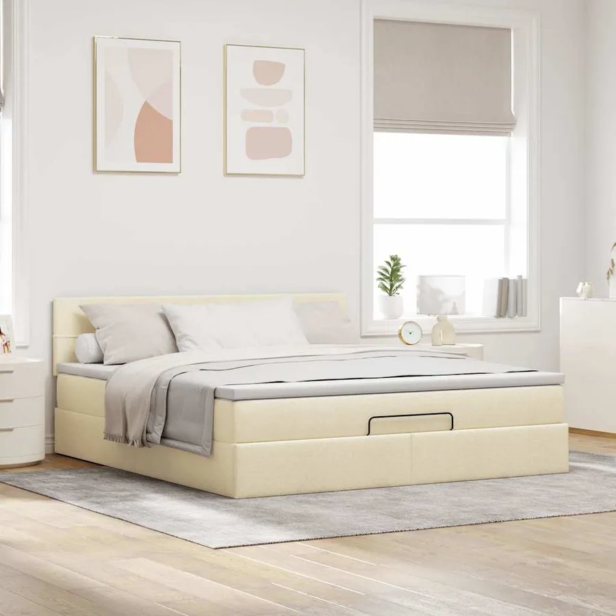 Lit ottoman avec matelas et LED crème 180x200cm tissu - 4