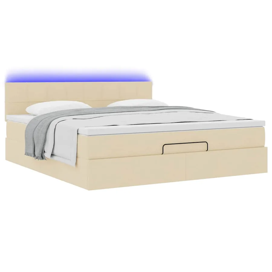 Lit ottoman avec matelas et LED crème 180x200cm tissu - 6