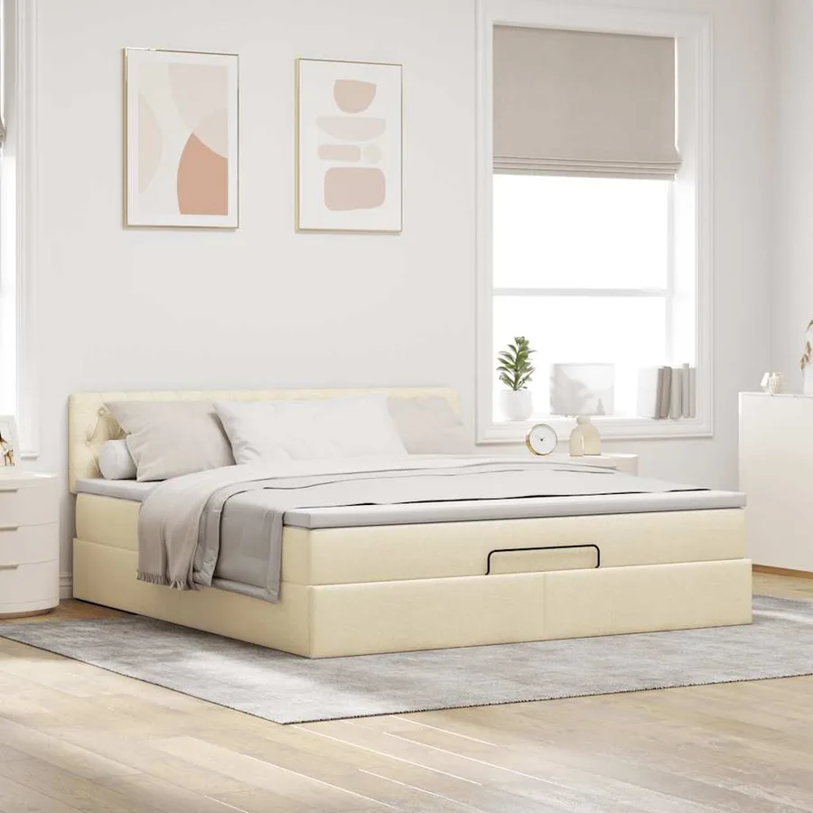 Cadre de lit ottoman avec matelas crème 180x200 cm tissu - 3