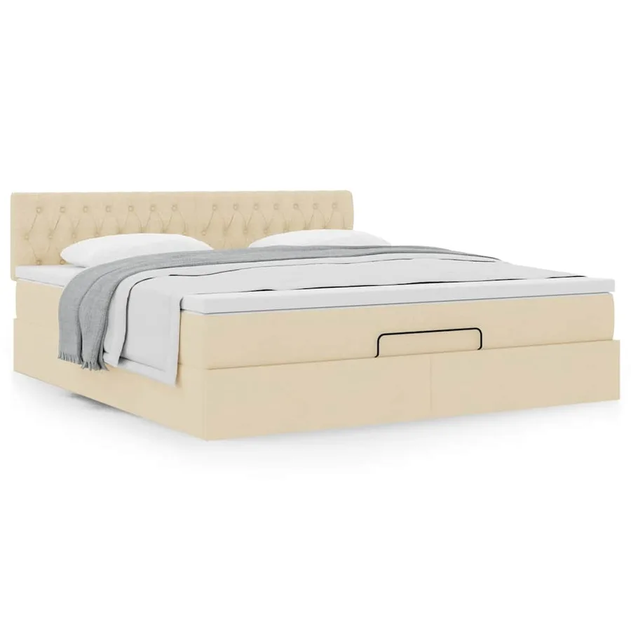 Cadre de lit ottoman avec matelas crème 180x200 cm tissu - 4