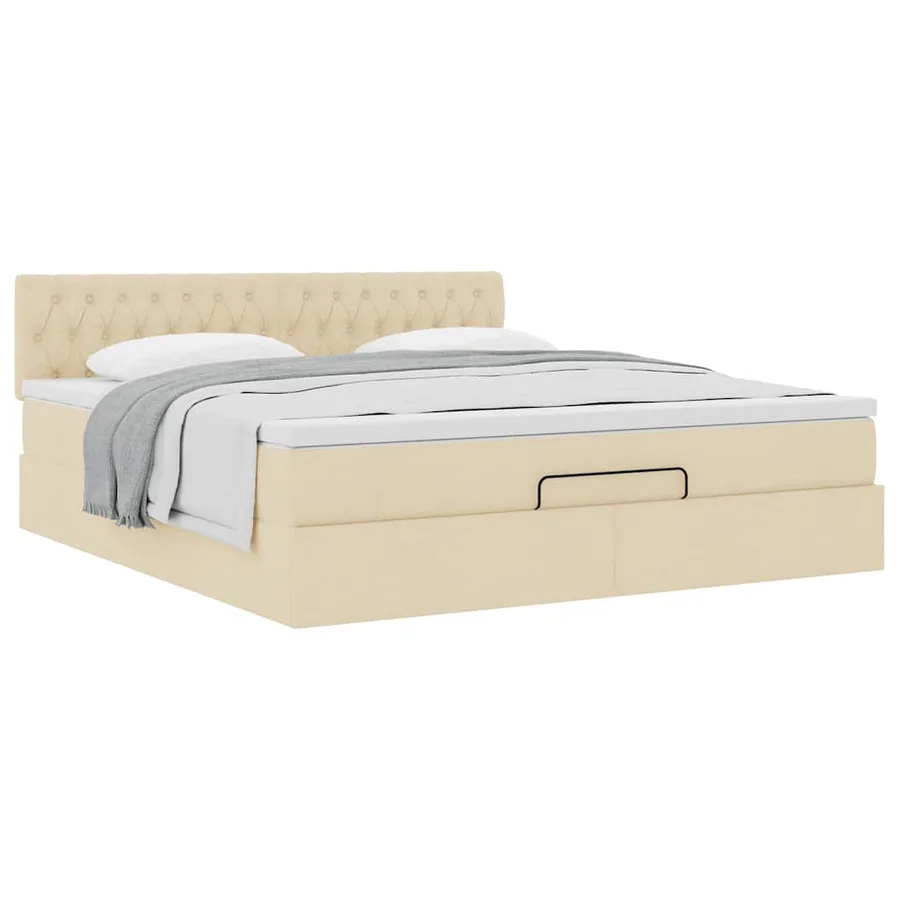 Cadre de lit ottoman avec matelas crème 180x200 cm tissu - 5