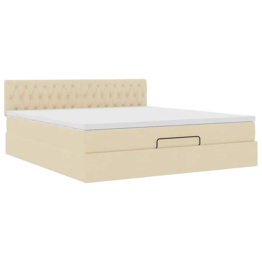 Cadre de lit ottoman avec matelas crème 180x200 cm tissu - 6