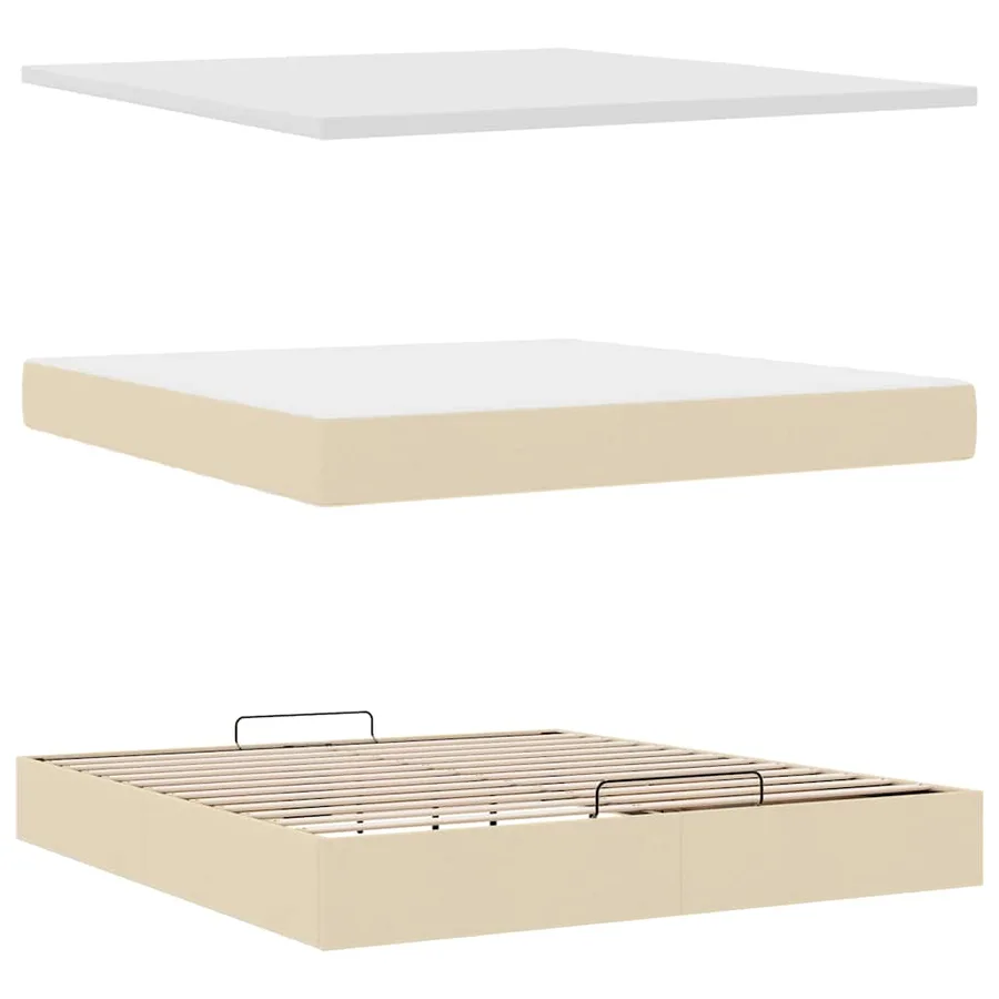 Cadre de lit ottoman avec matelas crème 180x200 cm tissu - 8