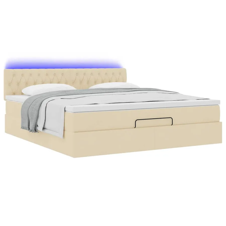 Lit ottoman avec matelas et LED crème 180x200cm tissu - 5