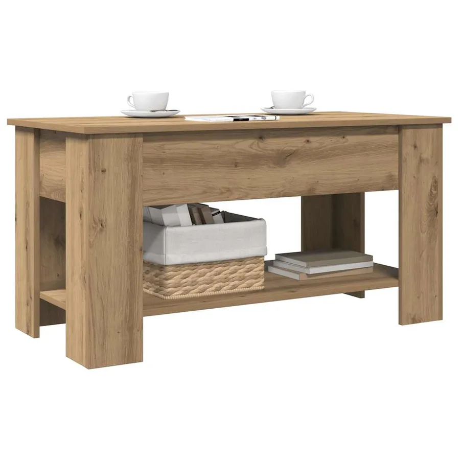 Table basse chêne artisanal 101x49x52 cm bois d'ingénierie - 4