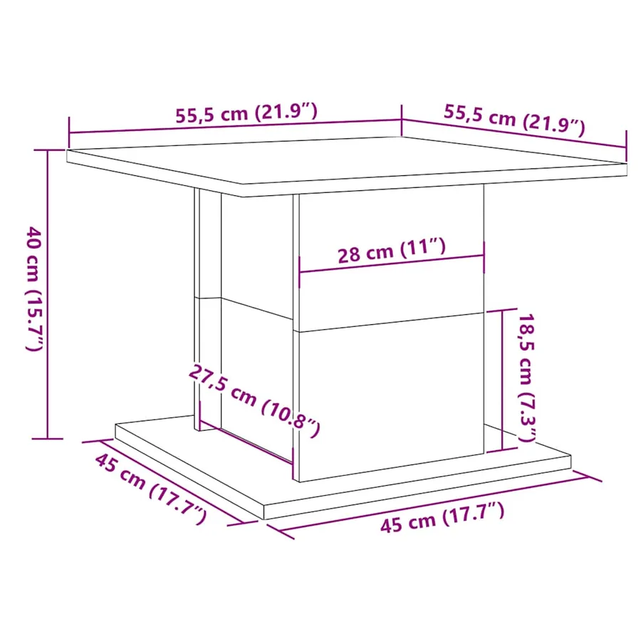 Table basse vieux bois 55,5x55,5x40 cm bois d'ingénierie - 8