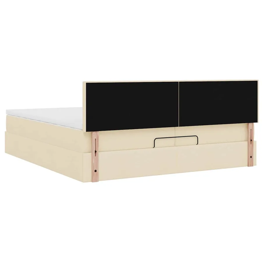 Cadre de lit ottoman avec matelas crème 200x200cm tissu - 10