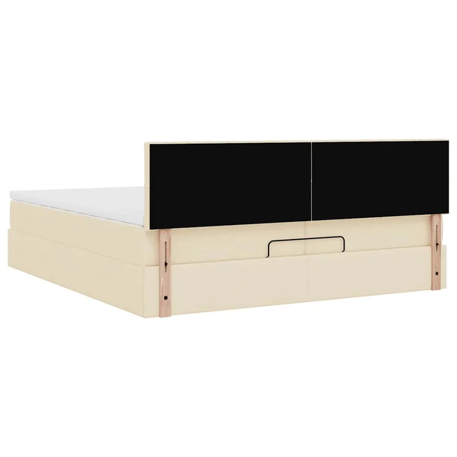 Cadre de lit ottoman avec matelas crème 200x200cm tissu - 10