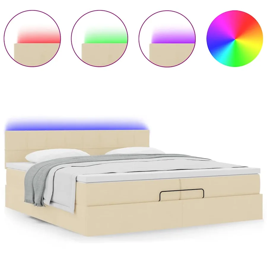Cadre de lit ottoman avec matelas crème 200x200cm tissu - 5