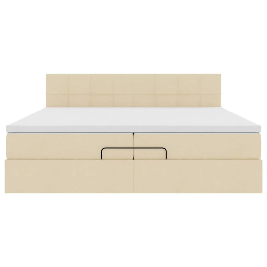 Cadre de lit ottoman avec matelas crème 200x200cm tissu - 8
