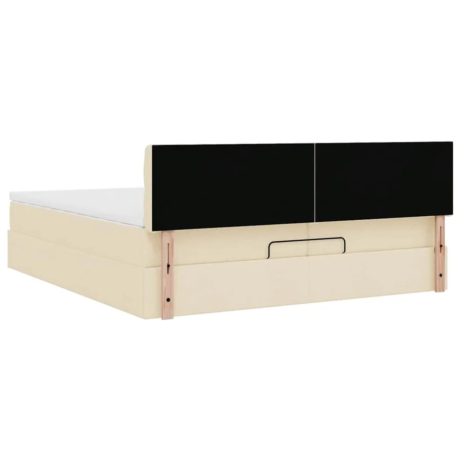 Cadre de lit ottoman avec matelas crème 200x200cm tissu - 10