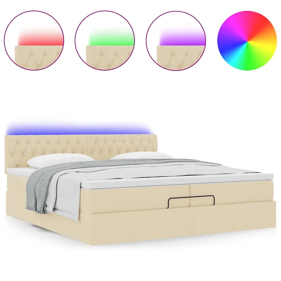 Cadre de lit ottoman avec matelas crème 200x200cm tissu - 4